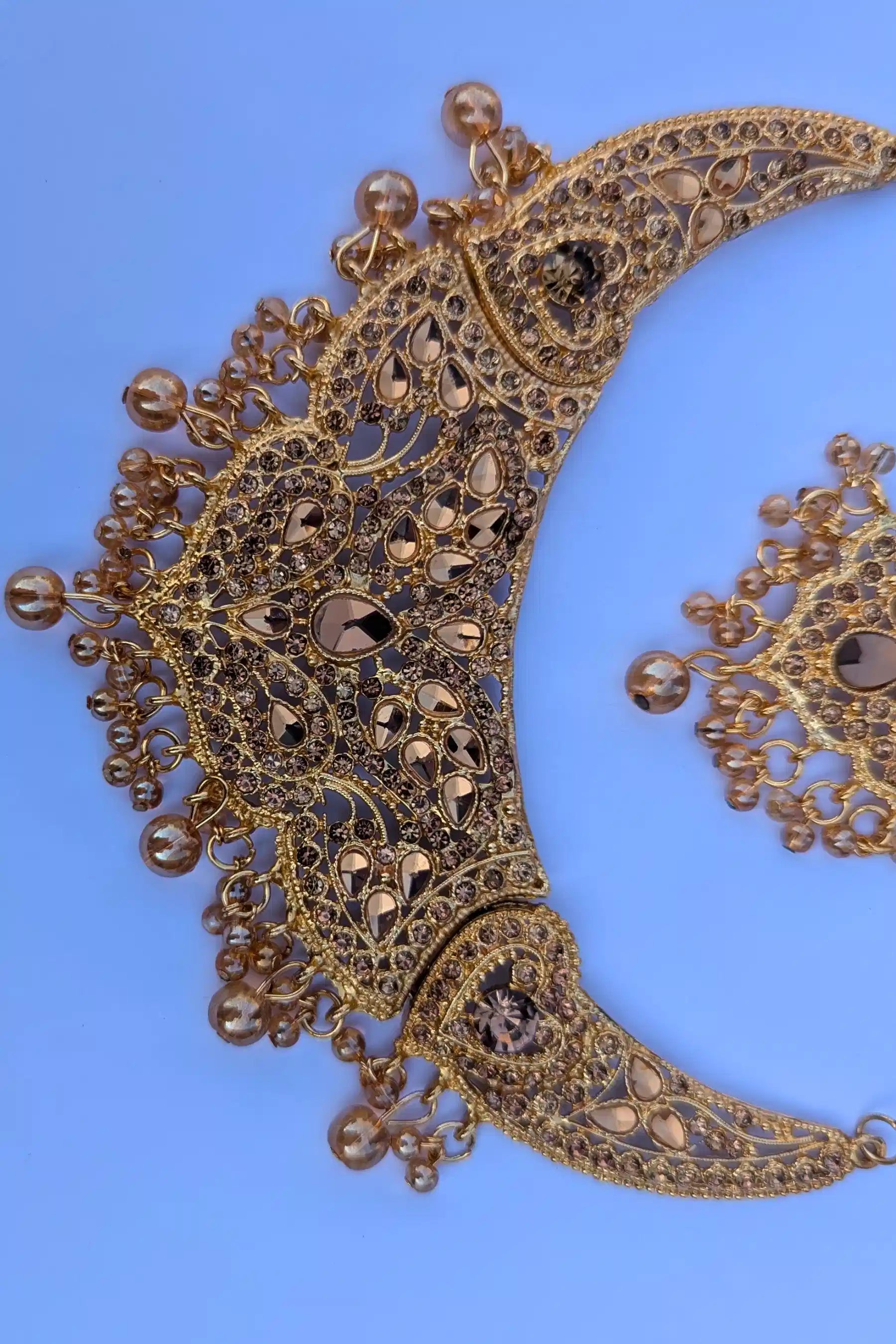 Champagne Stone Necklace Set With Matching Jhumka Earrings