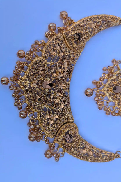 Champagne Stone Necklace Set With Matching Jhumka Earrings