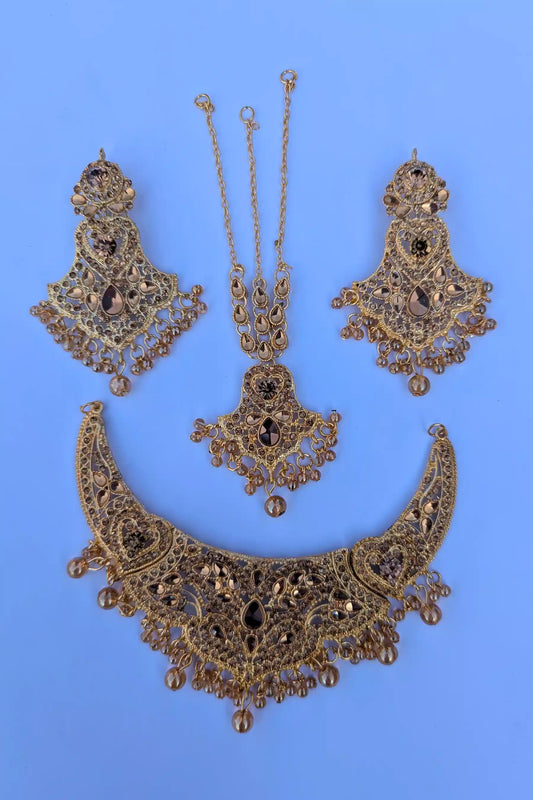 Champagne Stone Necklace Set With Matching Jhumka Earrings