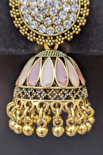 Golden and Champagne Jhumkay for Girls – Traditional Earrings with White Pearl Detailing