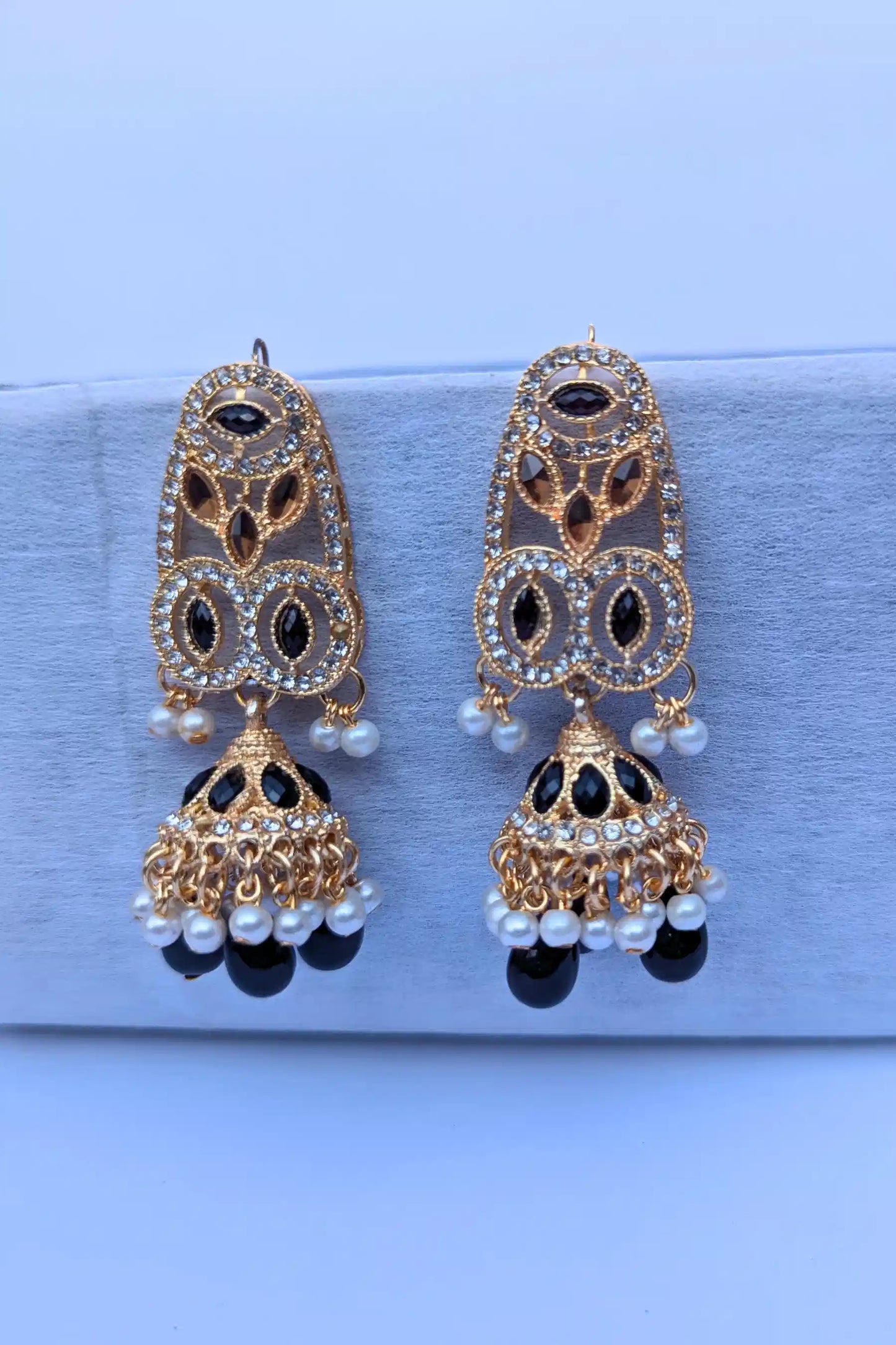 Elegant Black Beads Necklace Set With Matching Jhumka Earrings