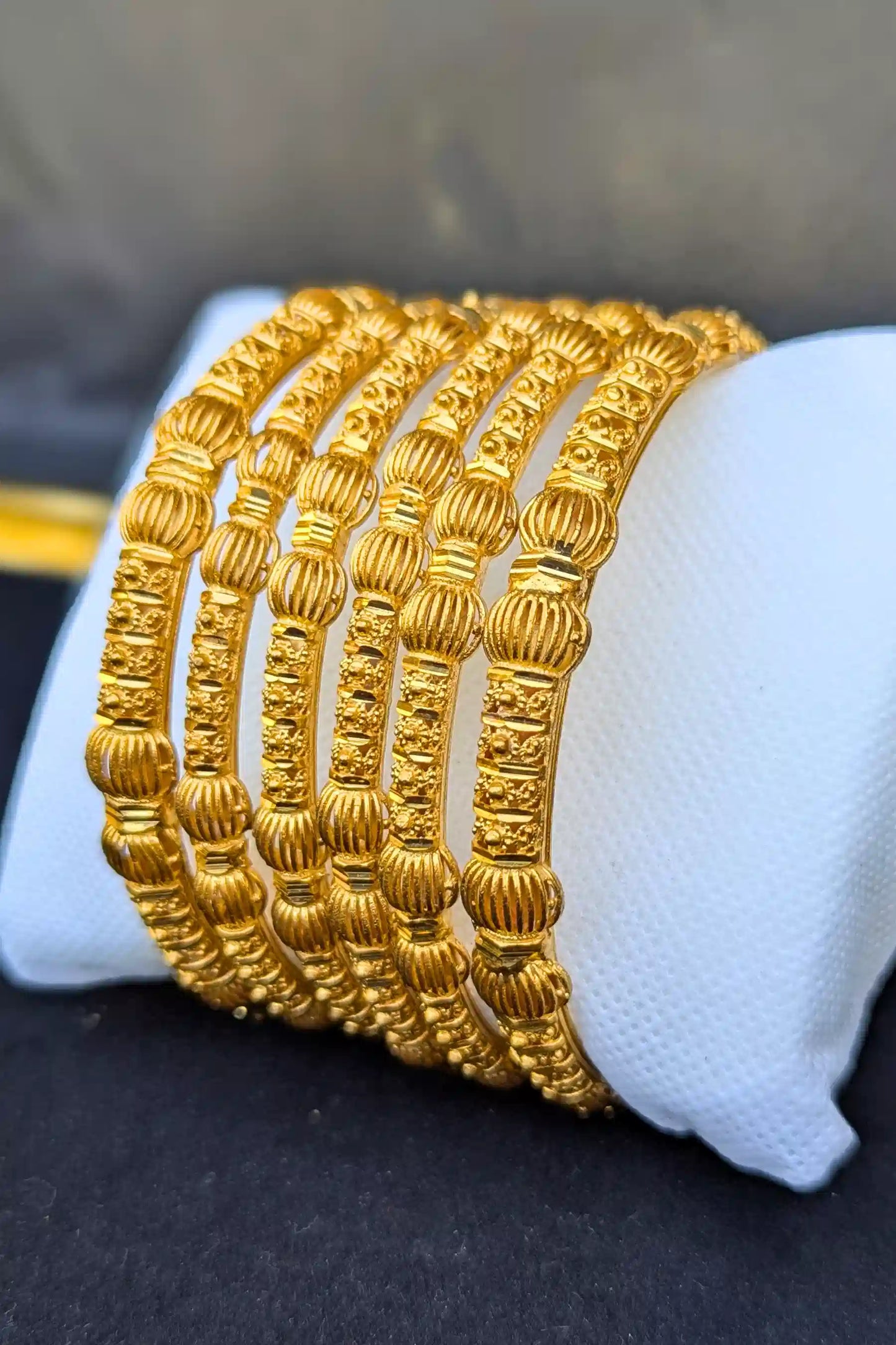 Gold Pleated Bridal Bangles– Valentina Jewelry