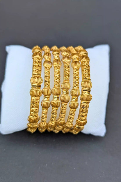 Gold Pleated Bridal Bangles– Valentina Jewelry