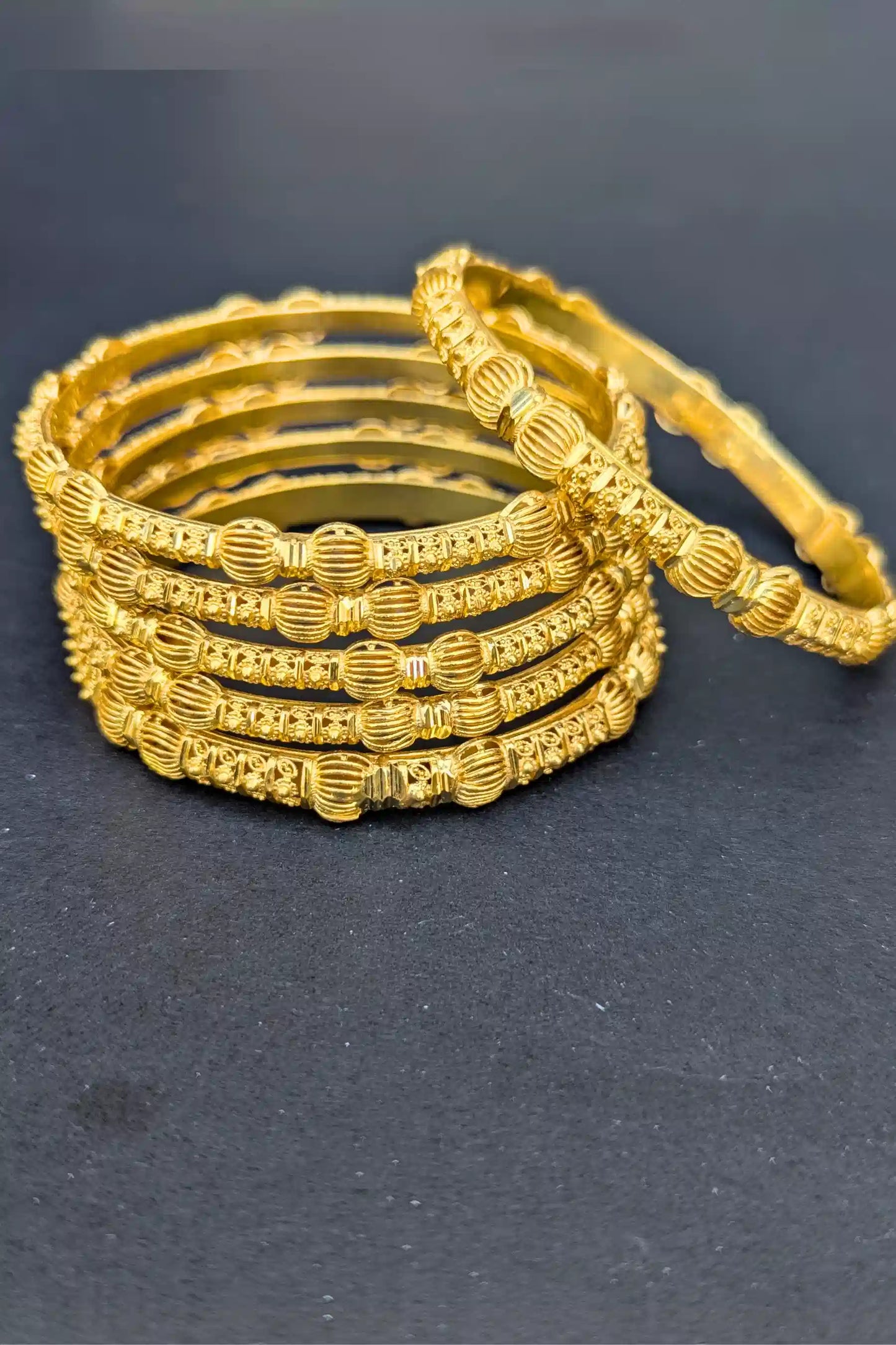 Gold Pleated Bridal Bangles– Valentina Jewelry