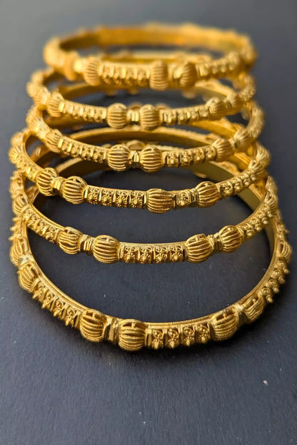 Gold Pleated Bridal Bangles– Valentina Jewelry