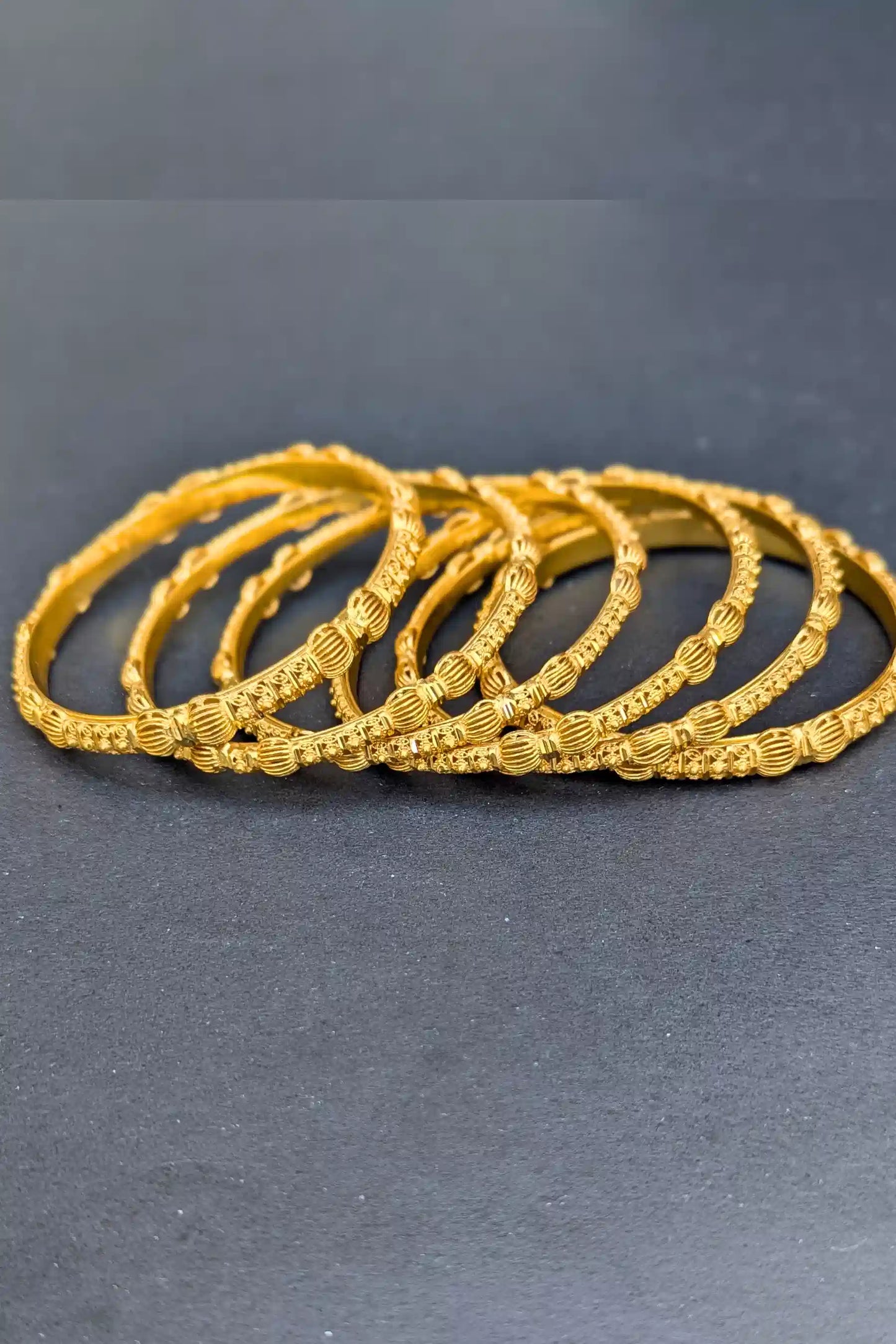 Gold Pleated Bridal Bangles– Valentina Jewelry