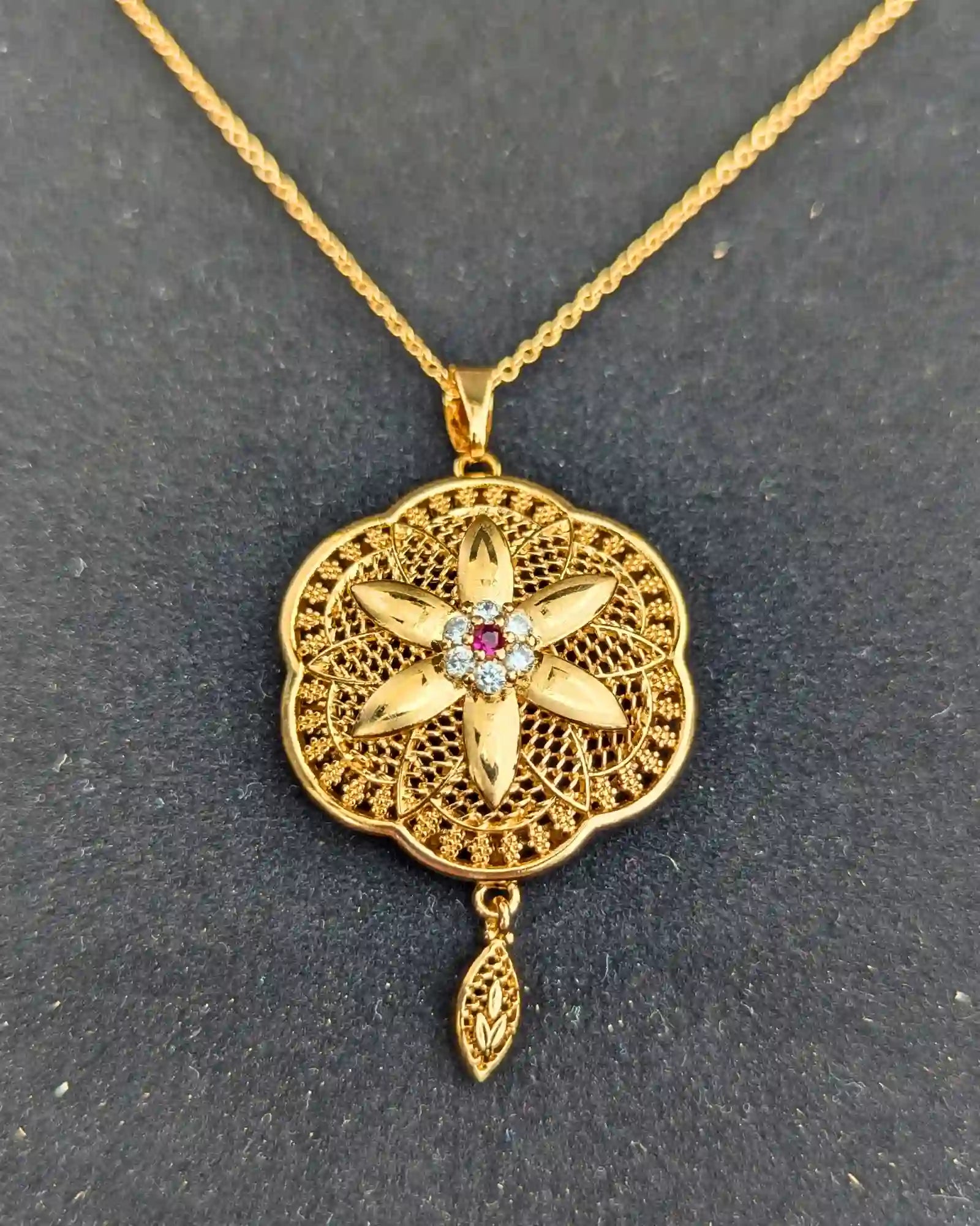 Golden Color Locket Set with Earrings and Ring – Jewelry for Women