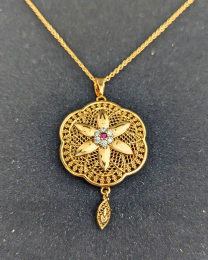 Golden Color Locket Set with Earrings and Ring – Jewelry for Women