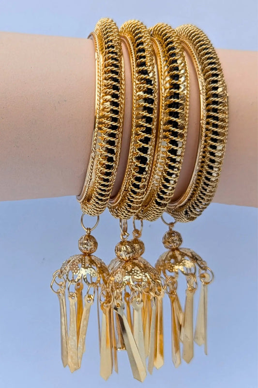 Golden Jhumka Latkan Bangles – 4 Piece Set