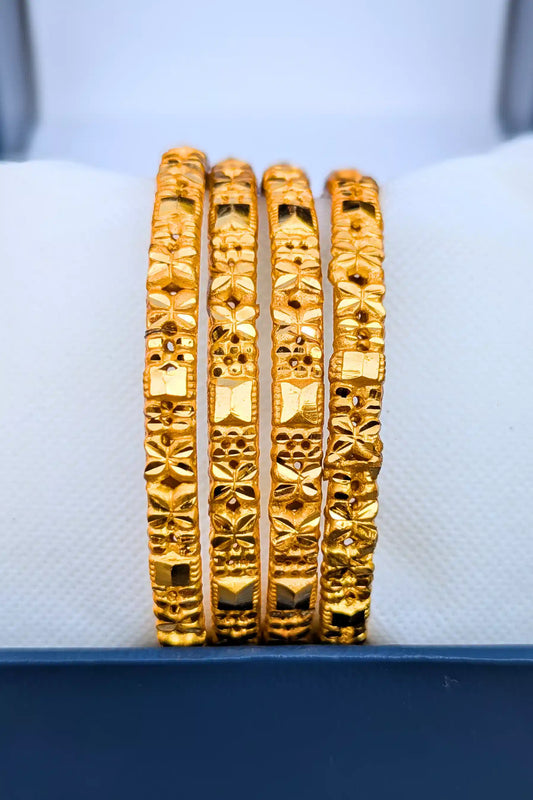 Valentina Jewelry: Classic 4-Piece Golden Bangles Set with Delicate Engraving