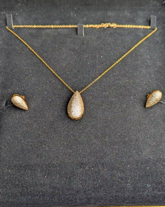 Golden Drop Locket Set with Earrings