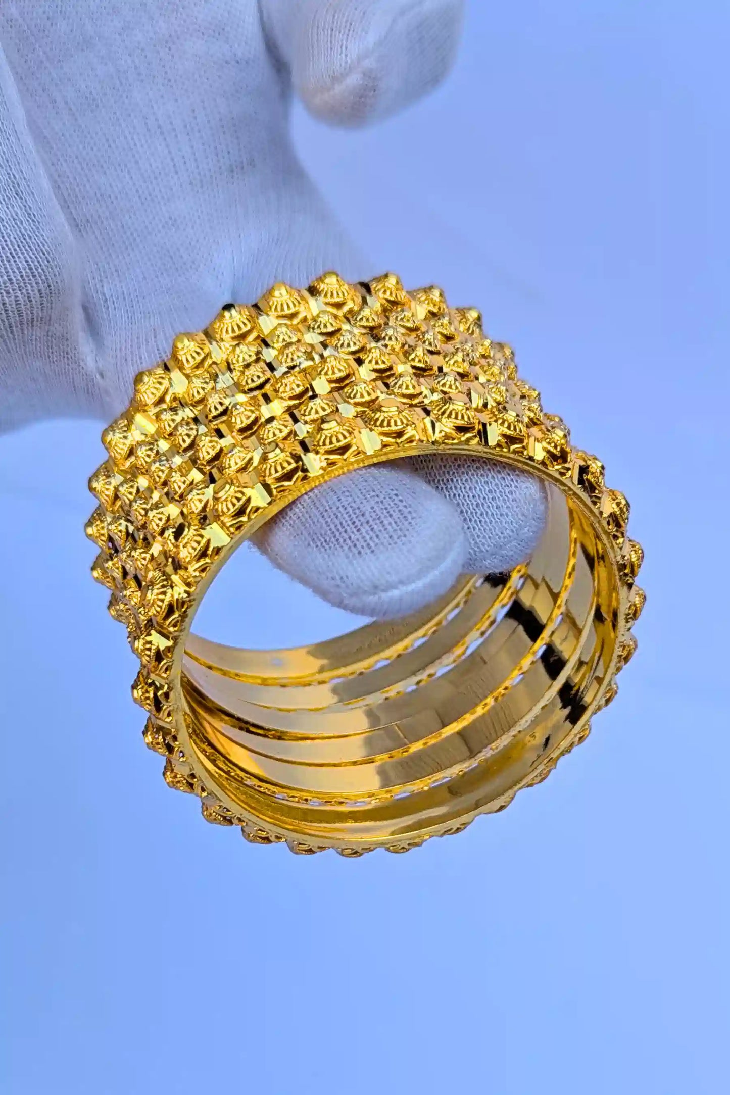 Sona Polish Engraved Golden Bangles Set