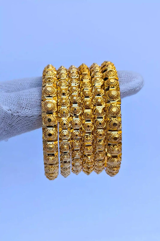 Sona Polish Engraved Golden Bangles Set