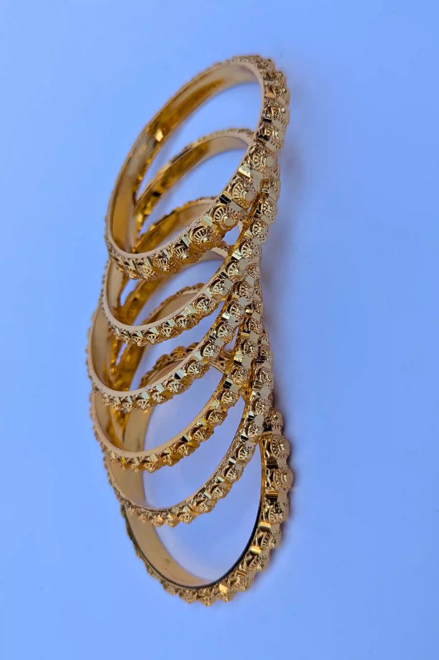 Sona Polish Engraved Golden Bangles Set