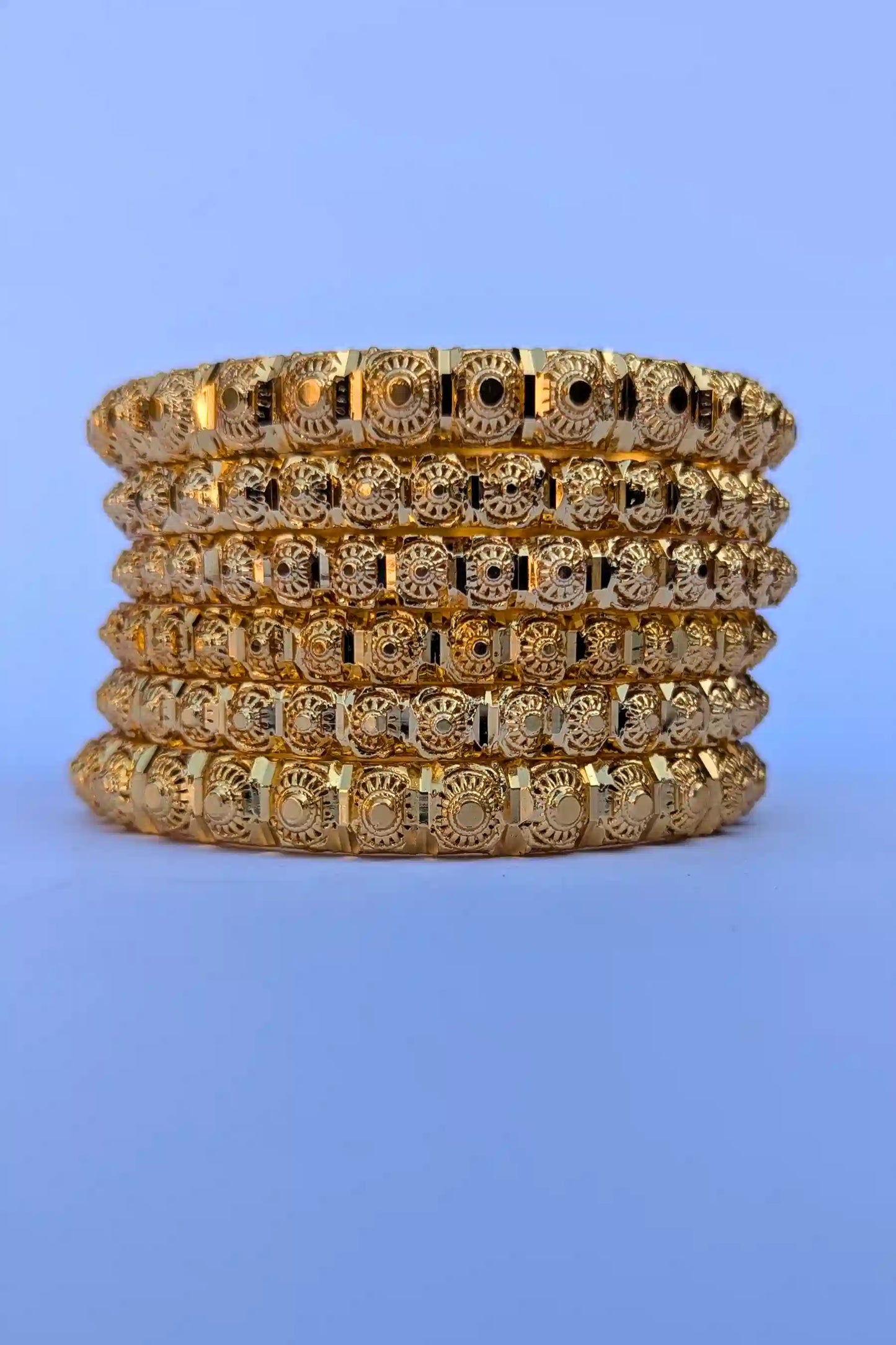 Sona Polish Engraved Golden Bangles Set