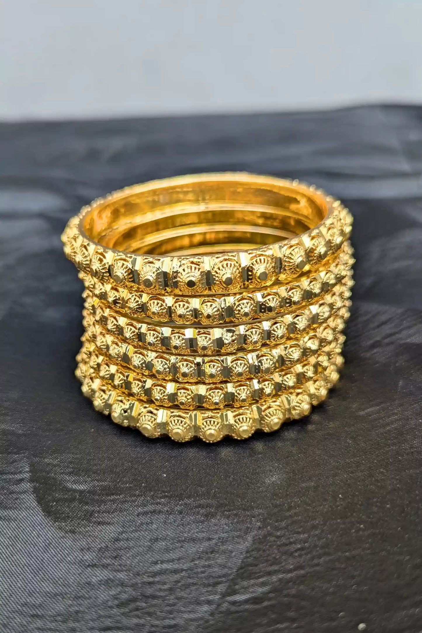 Sona Polish Engraved Golden Bangles Set