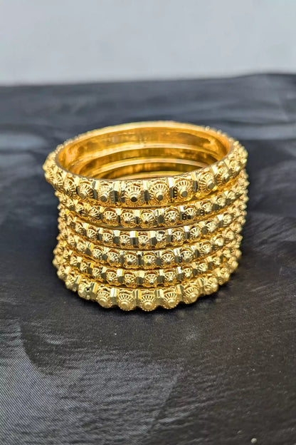 Sona Polish Engraved Golden Bangles Set
