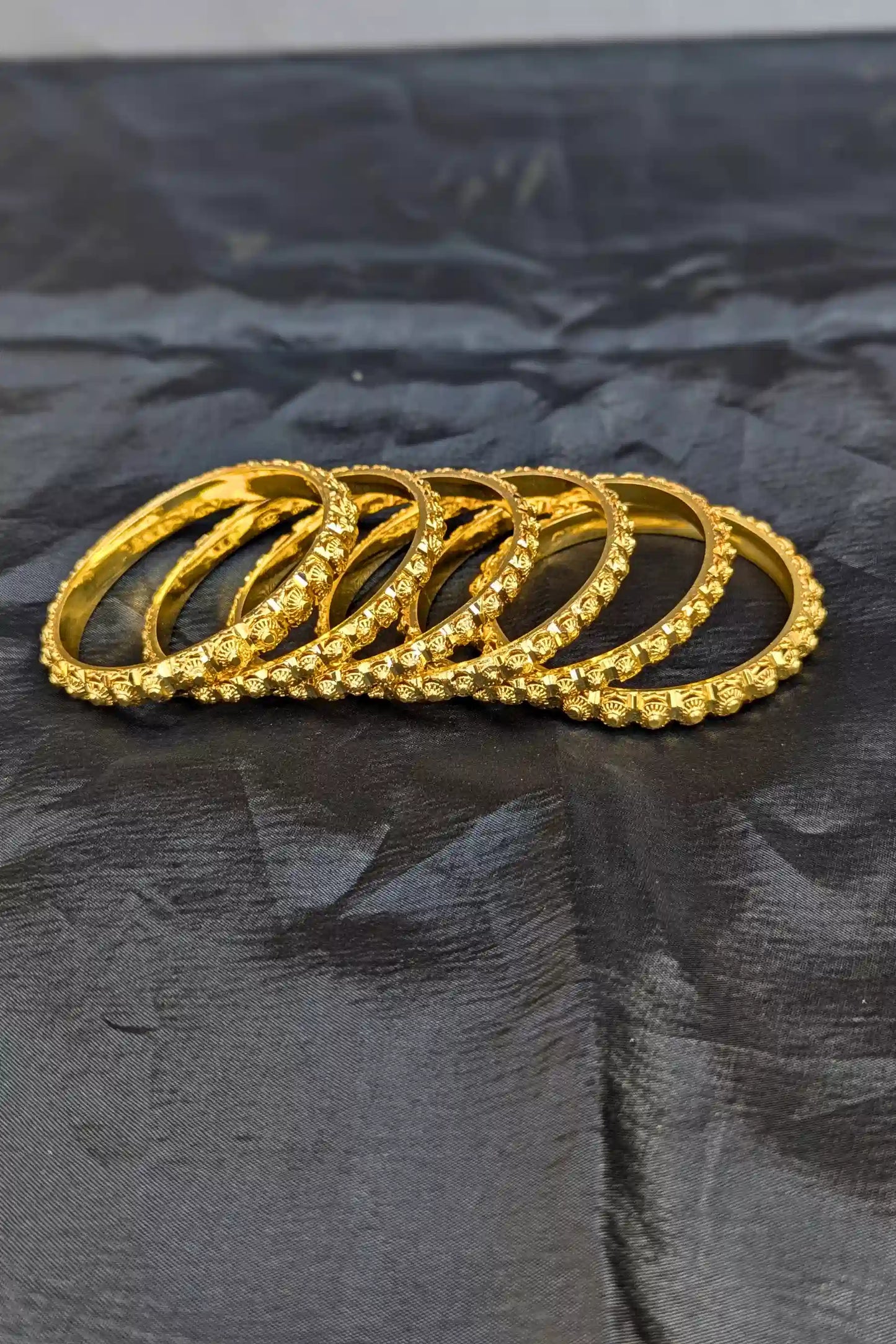 Sona Polish Engraved Golden Bangles Set