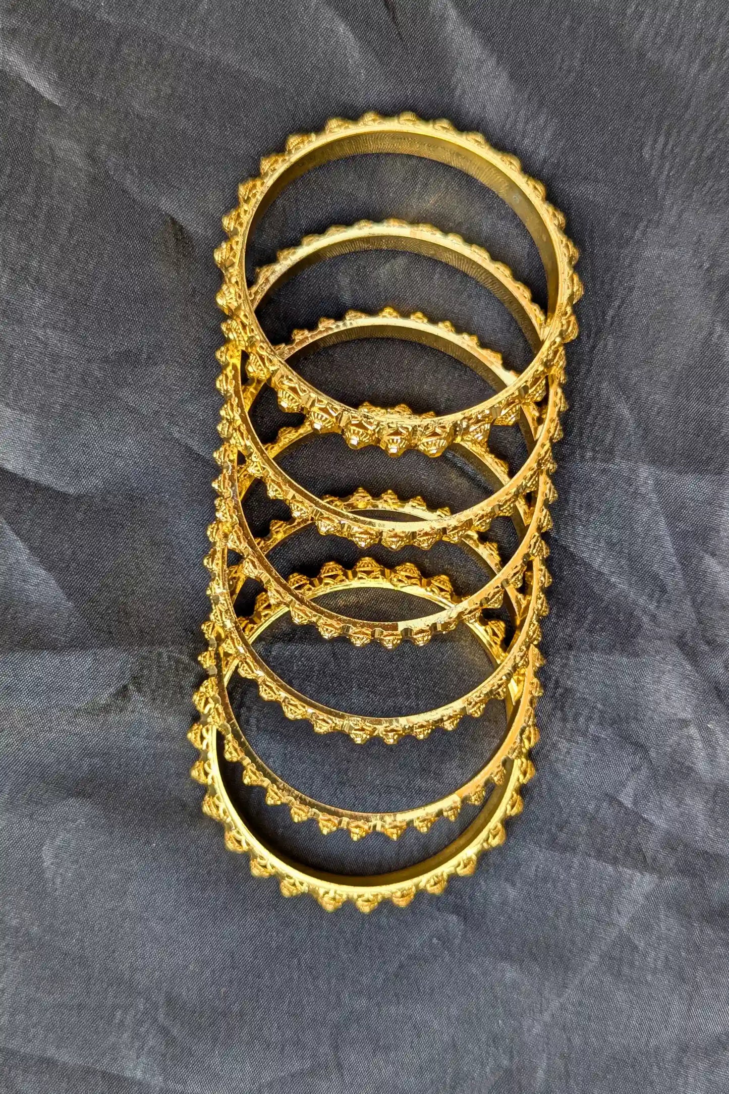 Sona Polish Engraved Golden Bangles Set