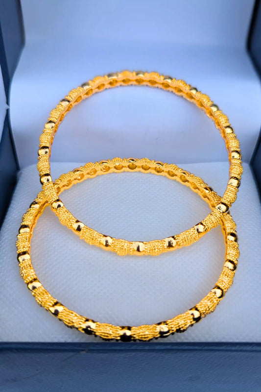 Golden Beaded Texture Bangles Set 2 PC -BGL121