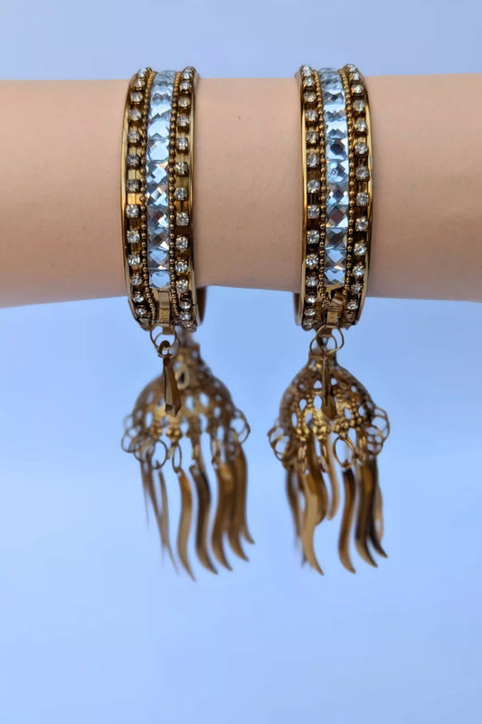 Golden Brown Latkan Bangles with Jhumka – Elegant Kaleera Style Jewelry for Girls