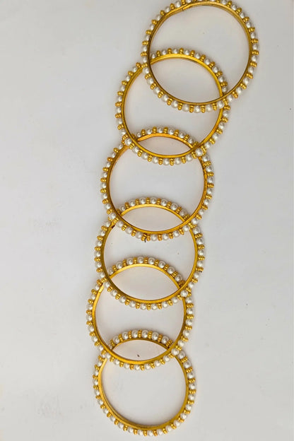 Golden and White Bead Bangles for Girls