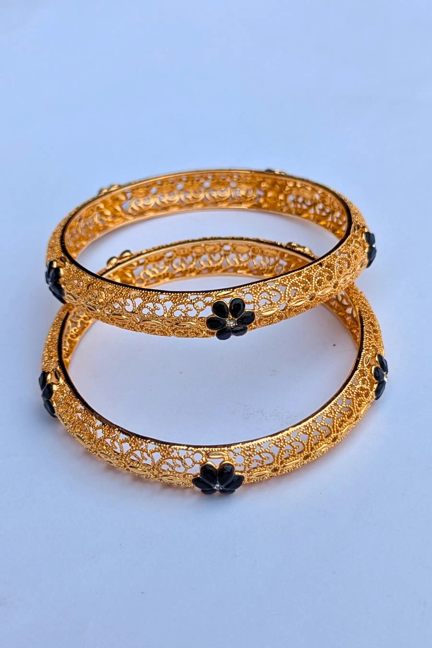 Golden Karray – Bangles for Girls with Black Flower Design