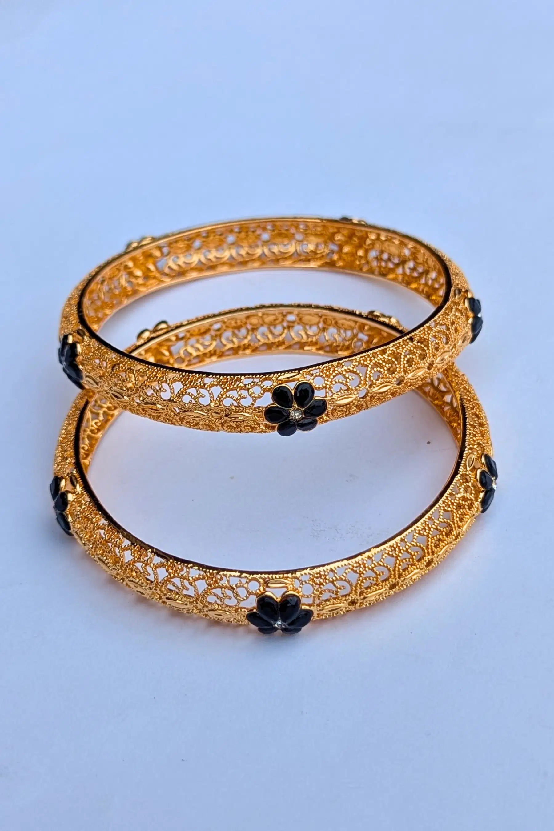 Golden Karray – Bangles for Girls with Black Flower Design
