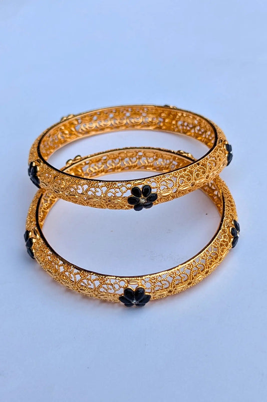 Golden Karray – Bangles for Girls with Black Flower Design