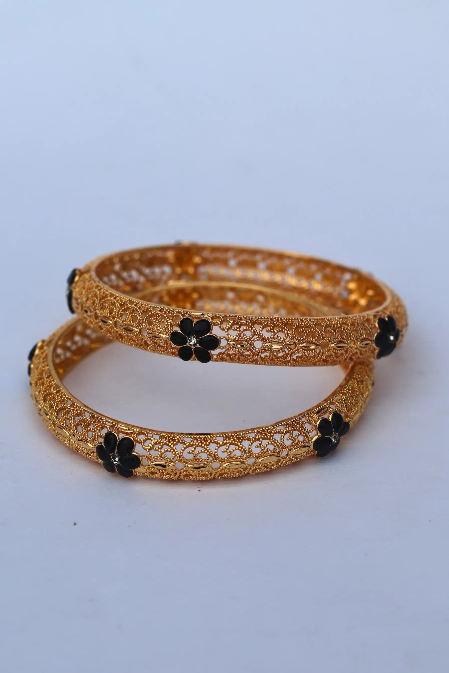Golden Karray – Bangles for Girls with Black Flower Design