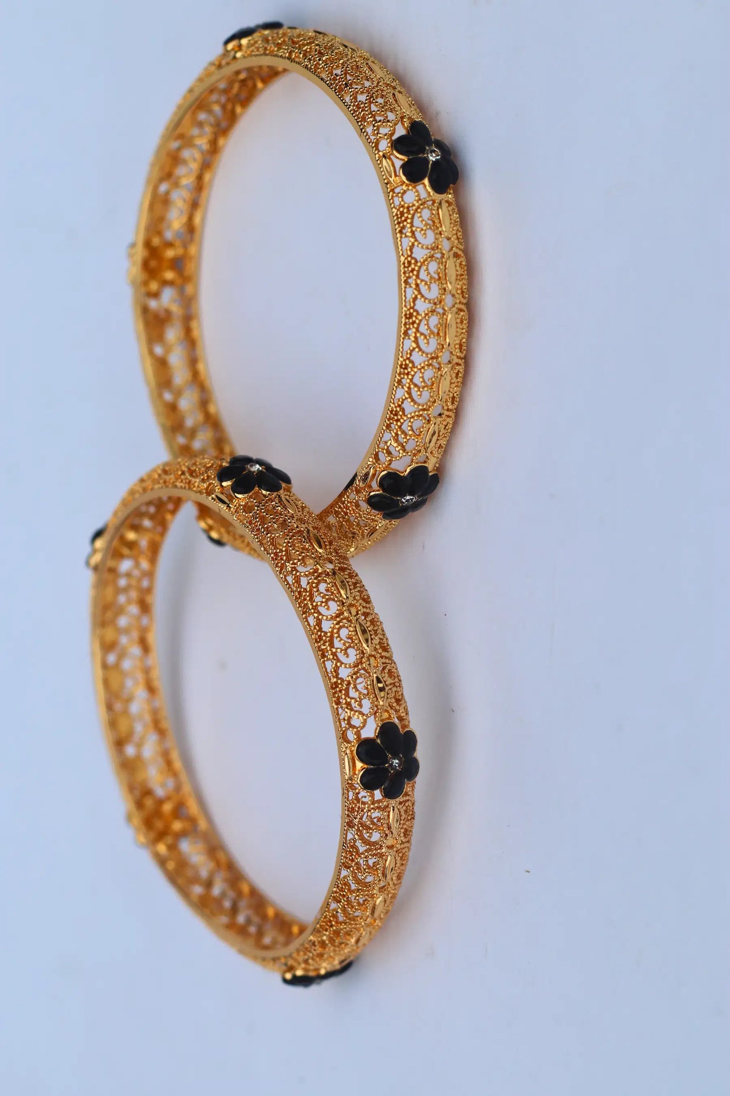 Golden Karray – Bangles for Girls with Black Flower Design