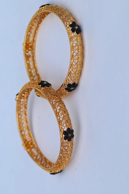 Golden Karray – Bangles for Girls with Black Flower Design