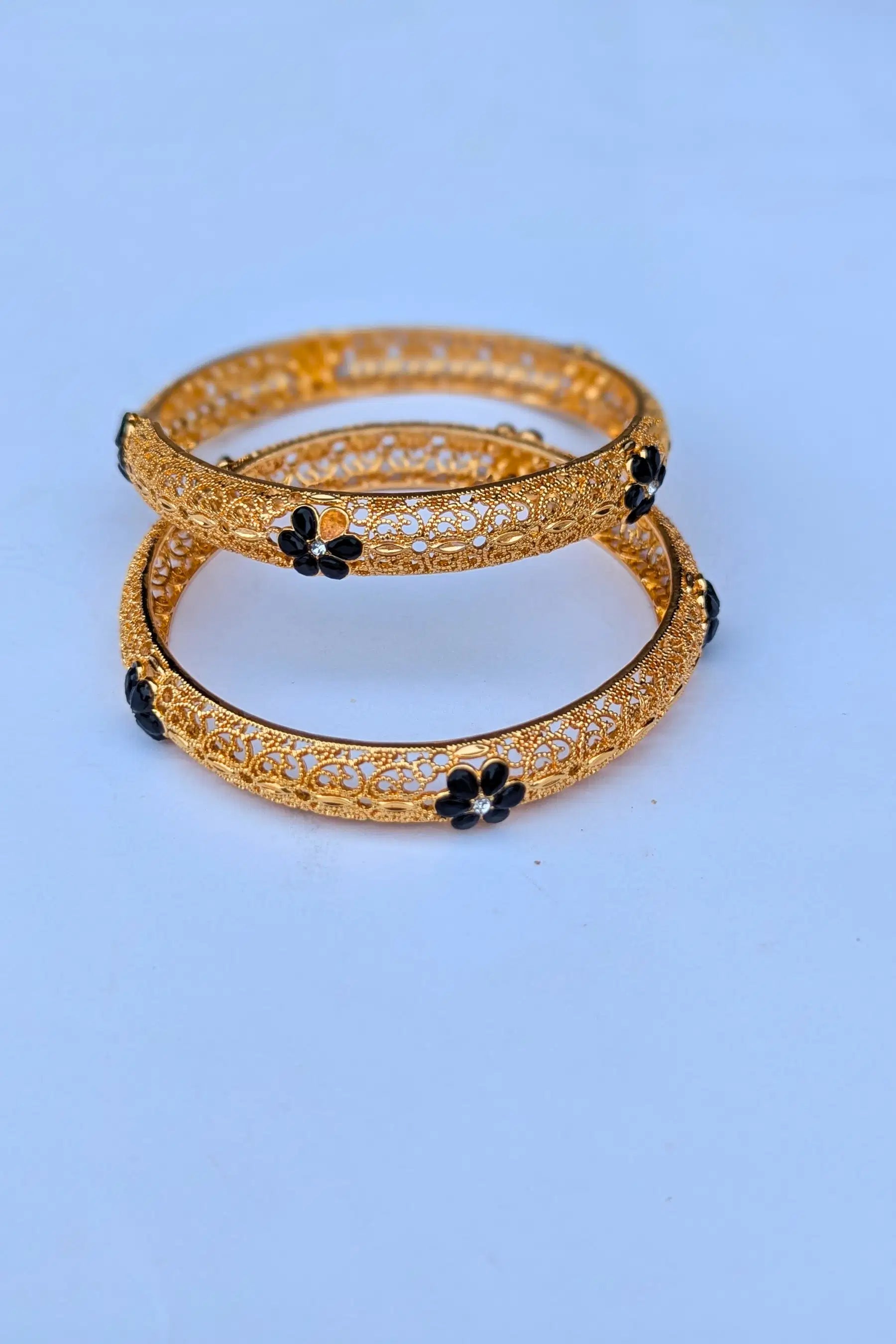 Golden Karray – Bangles for Girls with Black Flower Design top front view