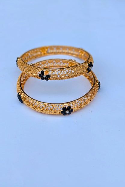 Golden Karray – Bangles for Girls with Black Flower Design top front view