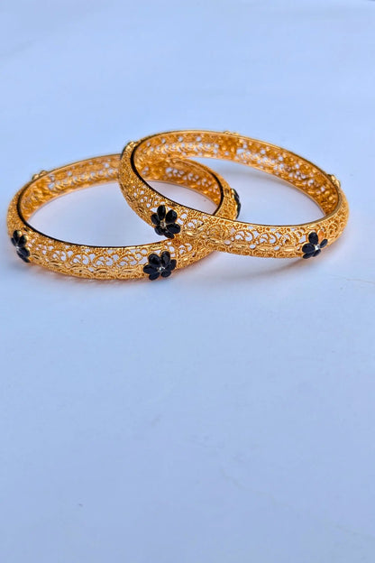 Golden Karray – Bangles for Girls with Black Flower Design