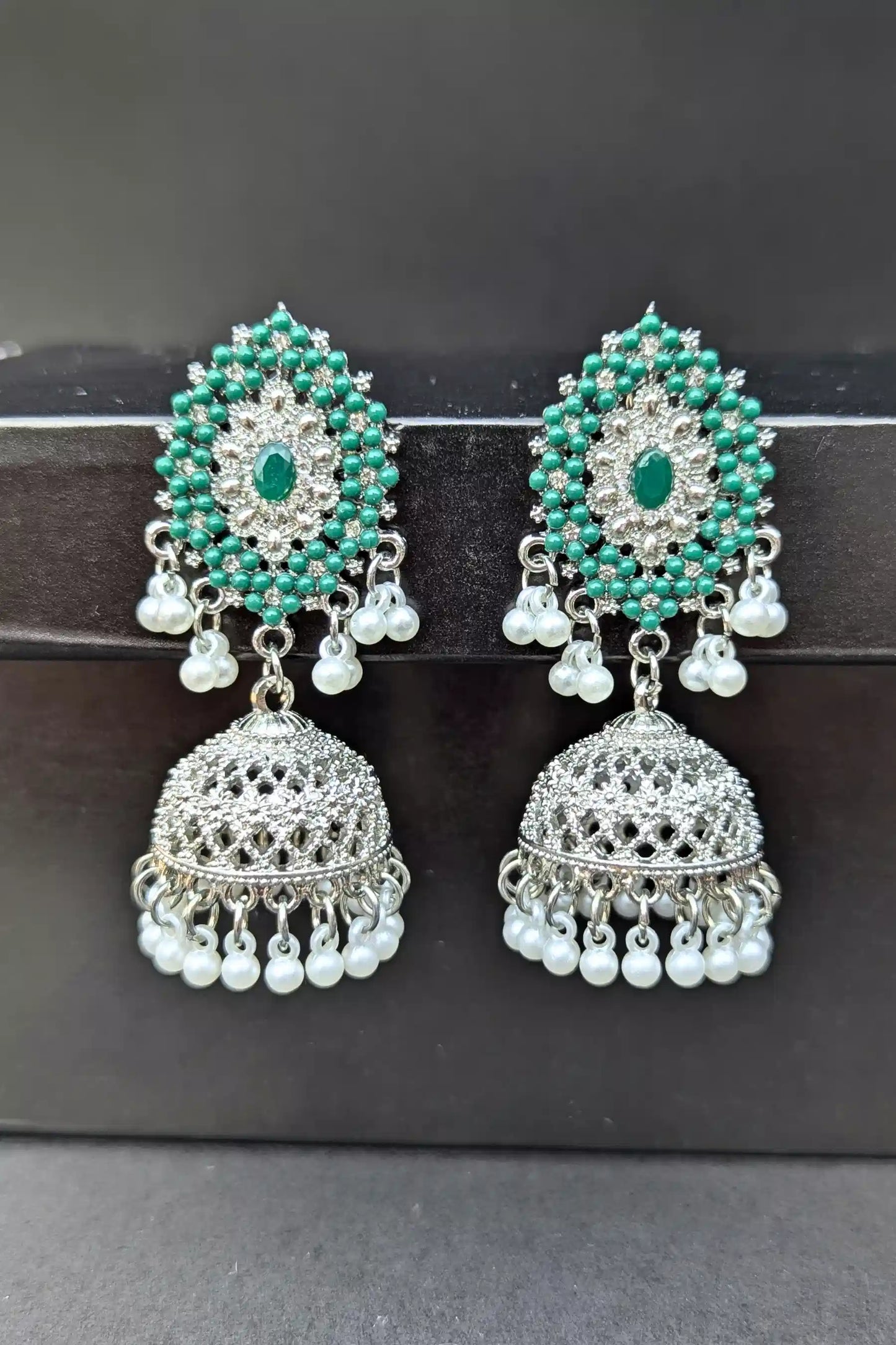 Majestic Golden Jhumkay with Pearl Sahara Chain (Bridal and Party Wear)