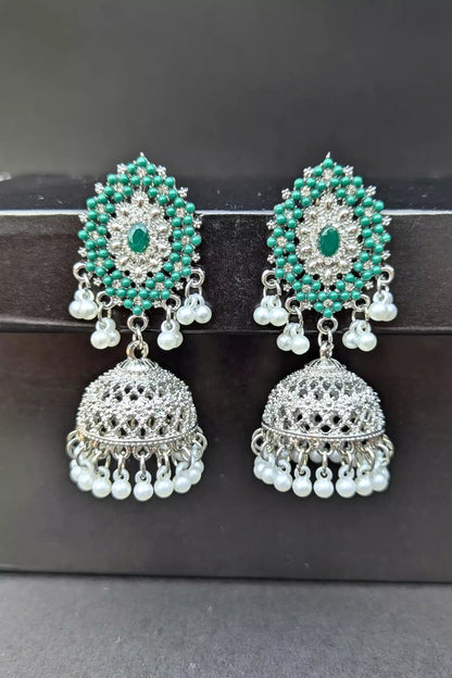 Majestic Golden Jhumkay with Pearl Sahara Chain (Bridal and Party Wear)