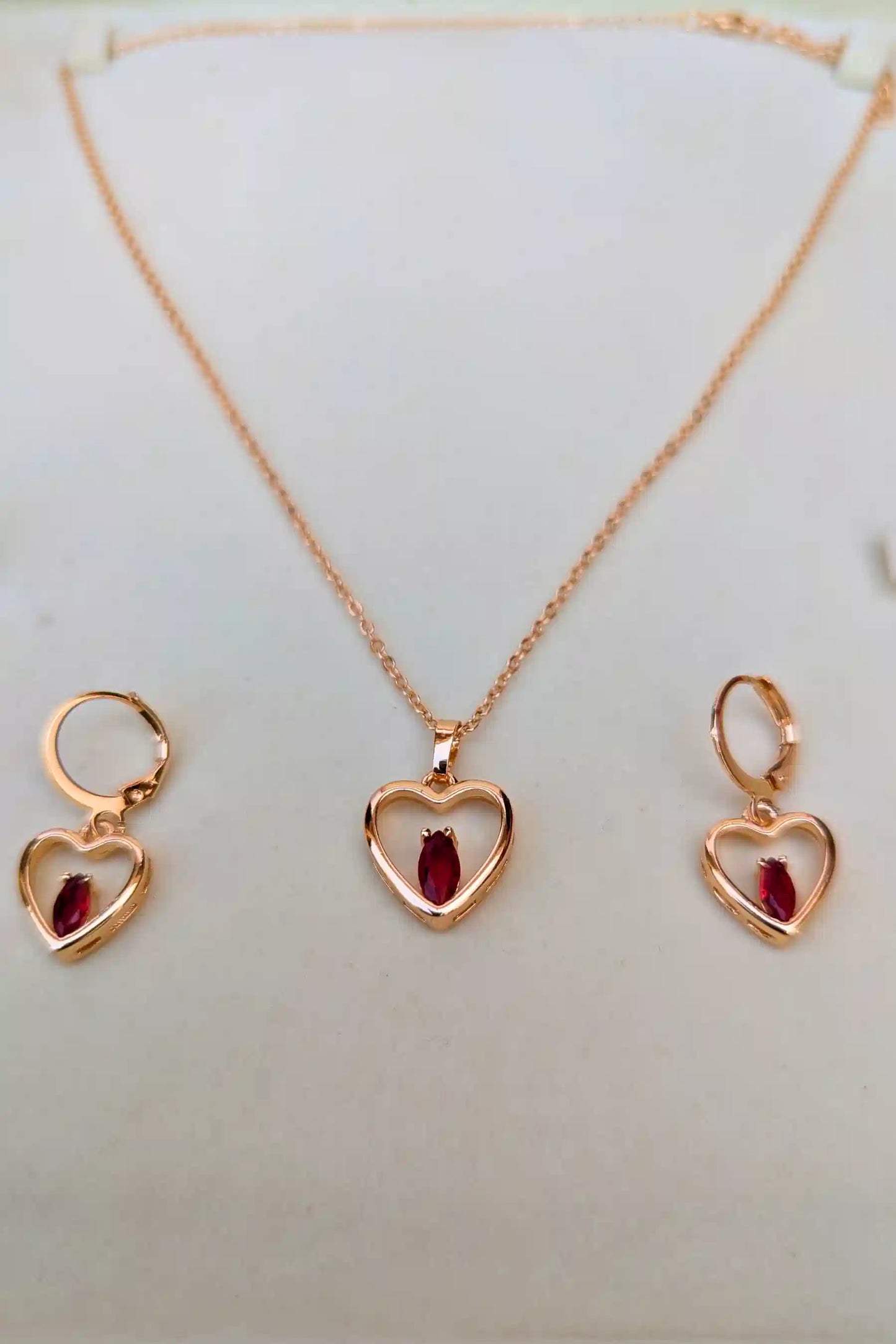 Heart Locket Necklace and Earrings Set for Girls – Red Pearl Design