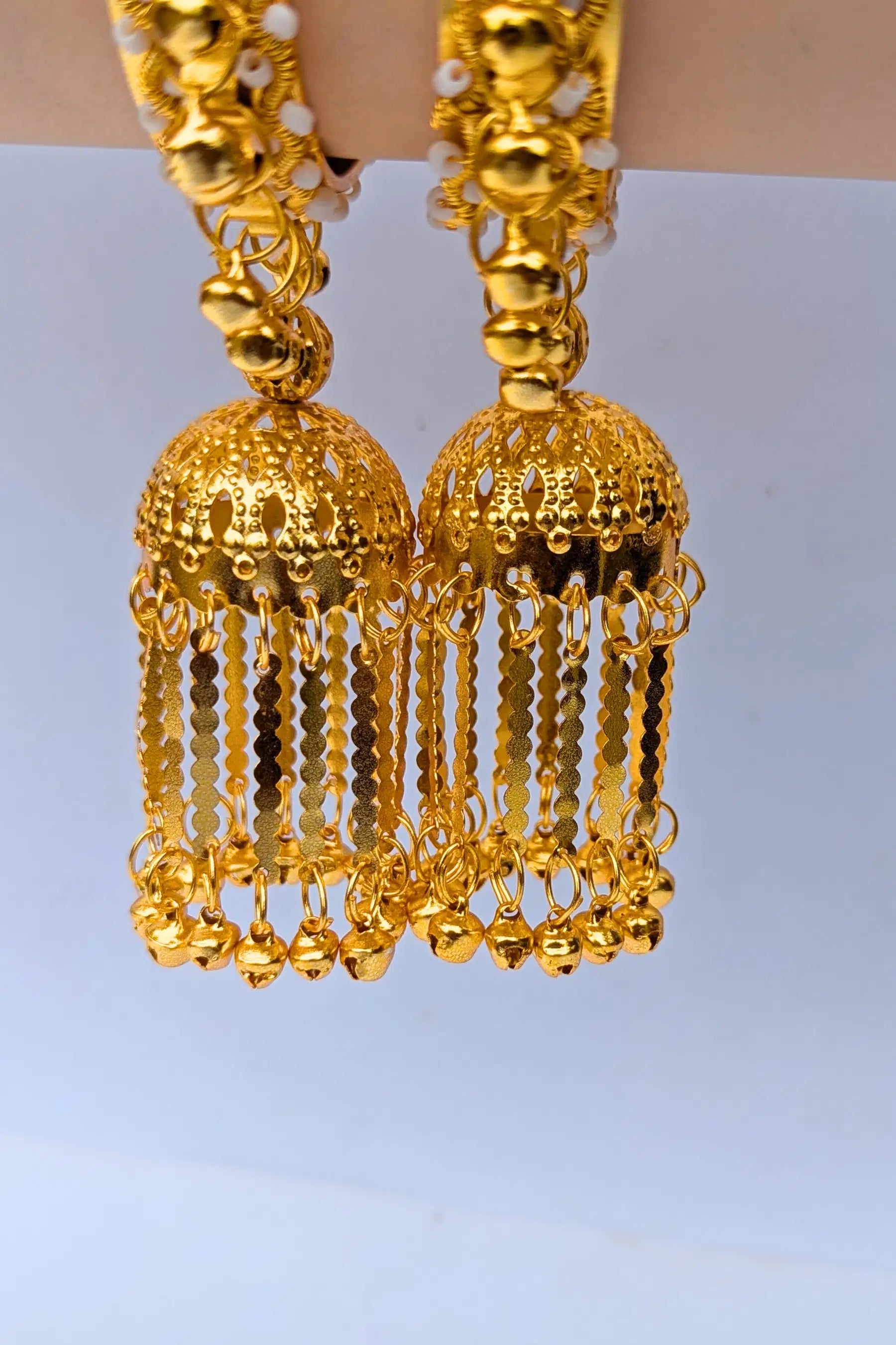 golden latkan bangles with jhumka