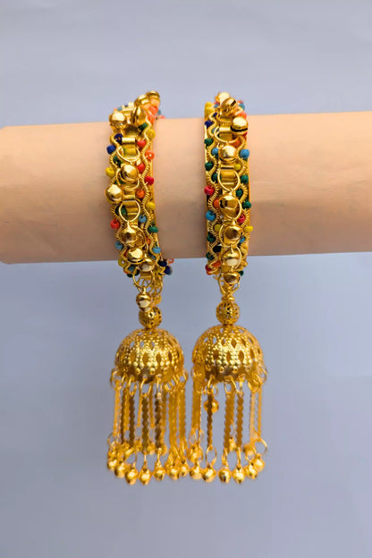 Golden Multicolor Jhumka Karray for Girls