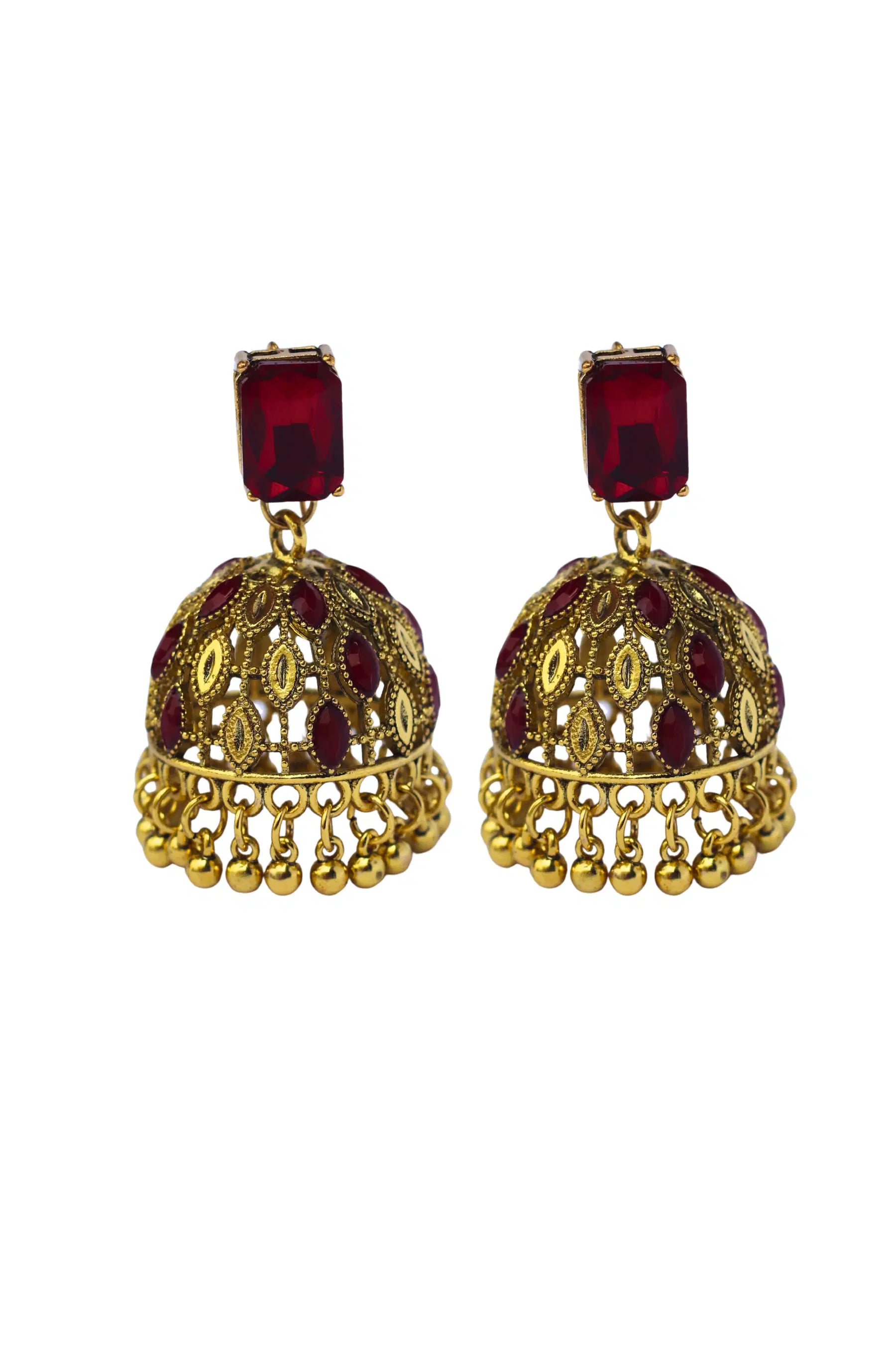 Red Pearl Jhumkis for Girls