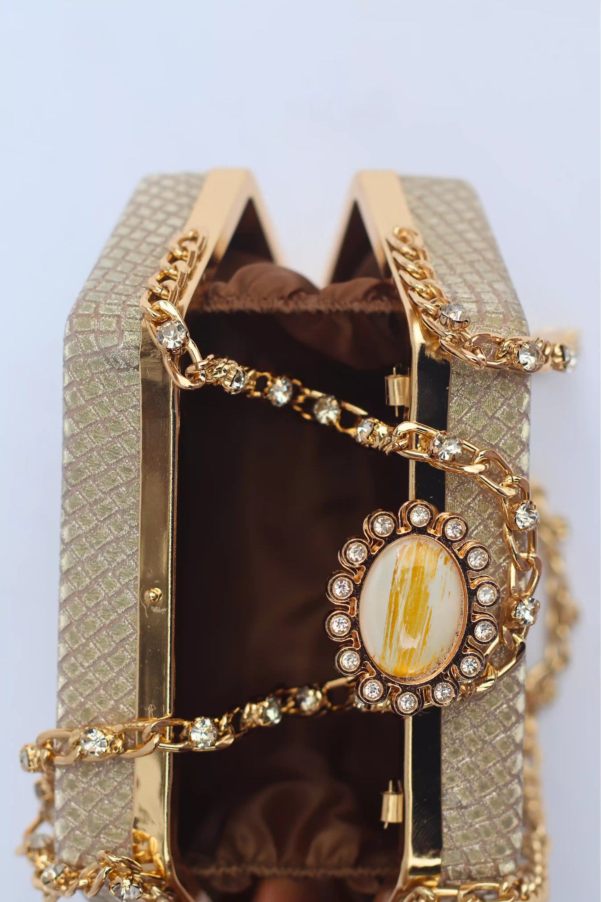 Fancy Bridal Clutch Bag with Pearl Chain - Valentina bags top chain view