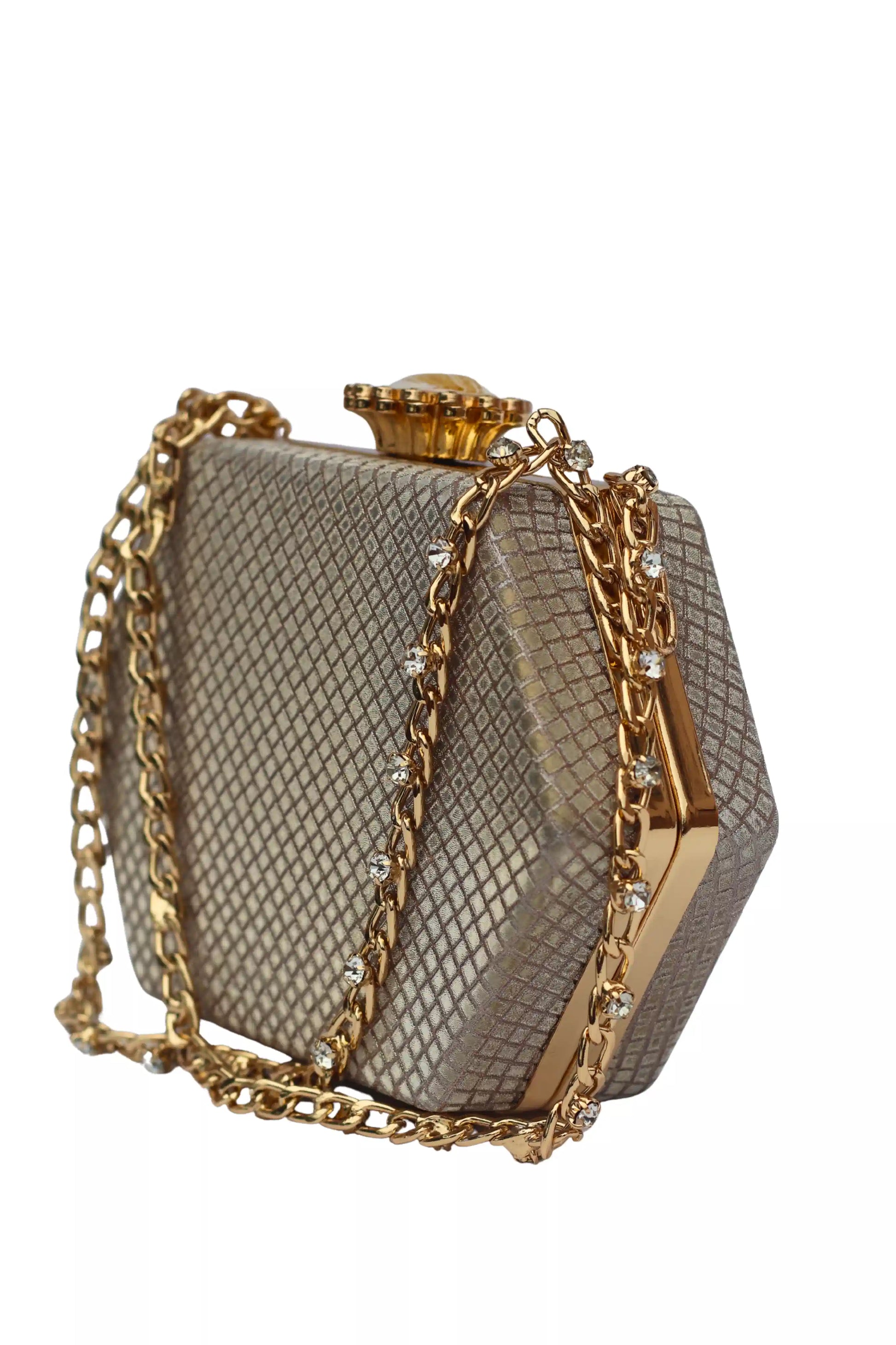 Fancy Bridal Clutch Bag with Pearl Chain - Valentina bags side view