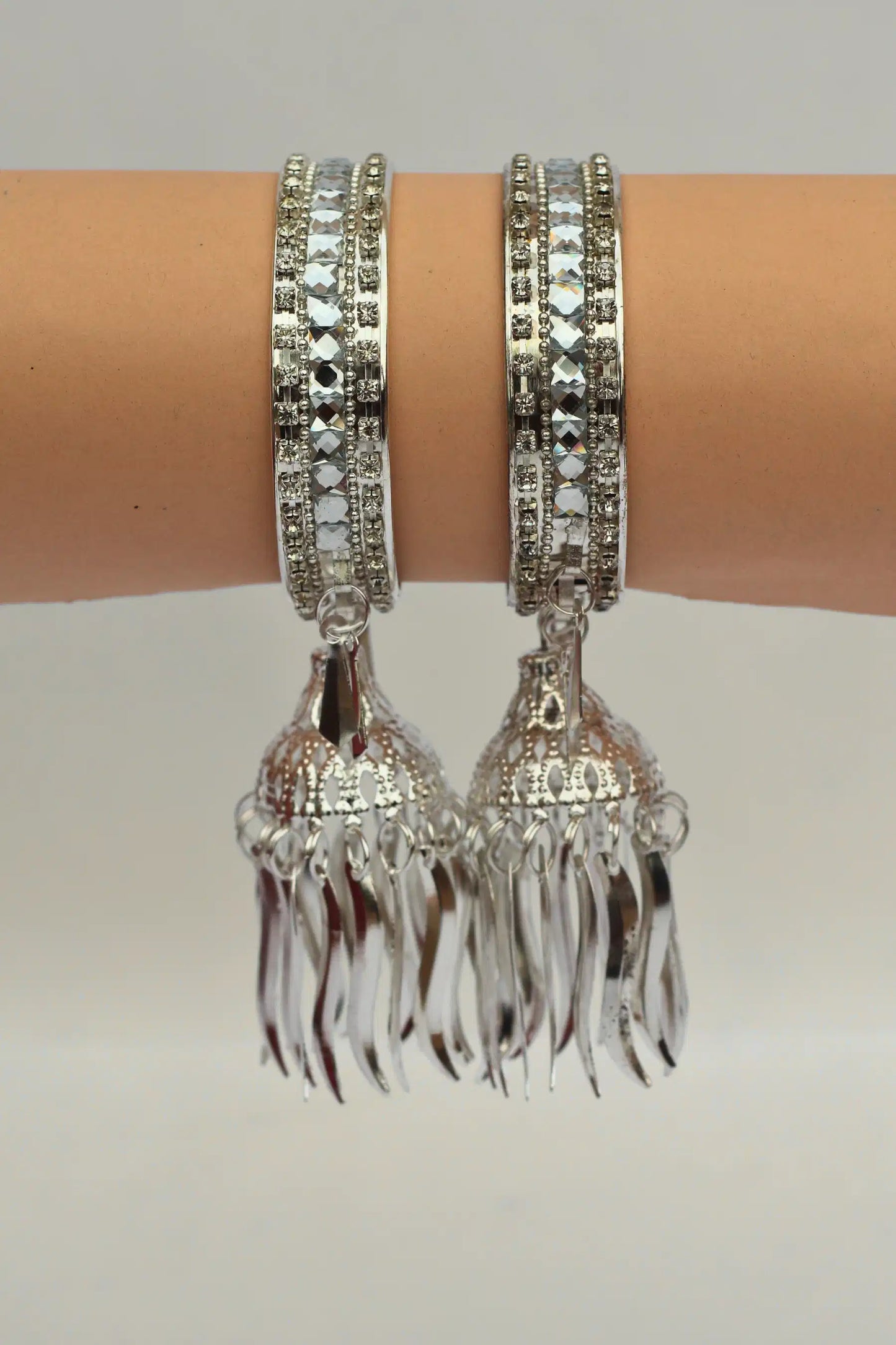 Silver Latkan Jhumka Bangles – Stylish Festive Jewelry for Girls