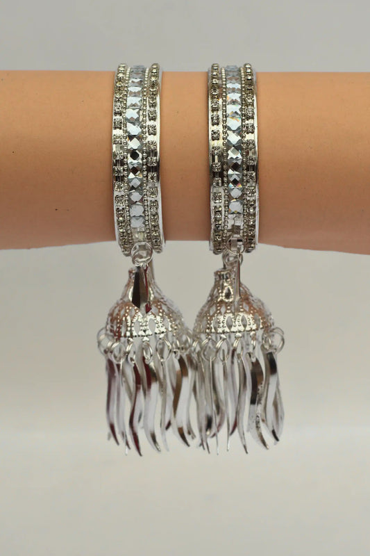 Silver Latkan Jhumka Bangles – Stylish Festive Jewelry for Girls