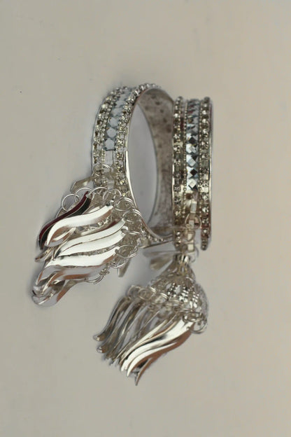 Silver Latkan Jhumka Bangles – Stylish Festive Jewelry for Girls