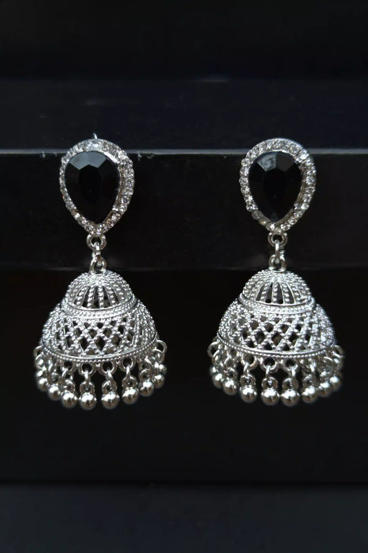 Elegant Silver Jhumkay with Stunning Black Stone:&nbsp;Valentina Jewelry