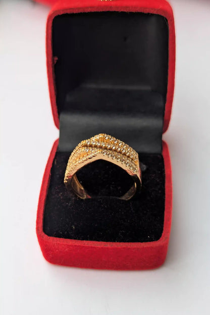 Stylish Golden Ring with Pearl Detailing front 
