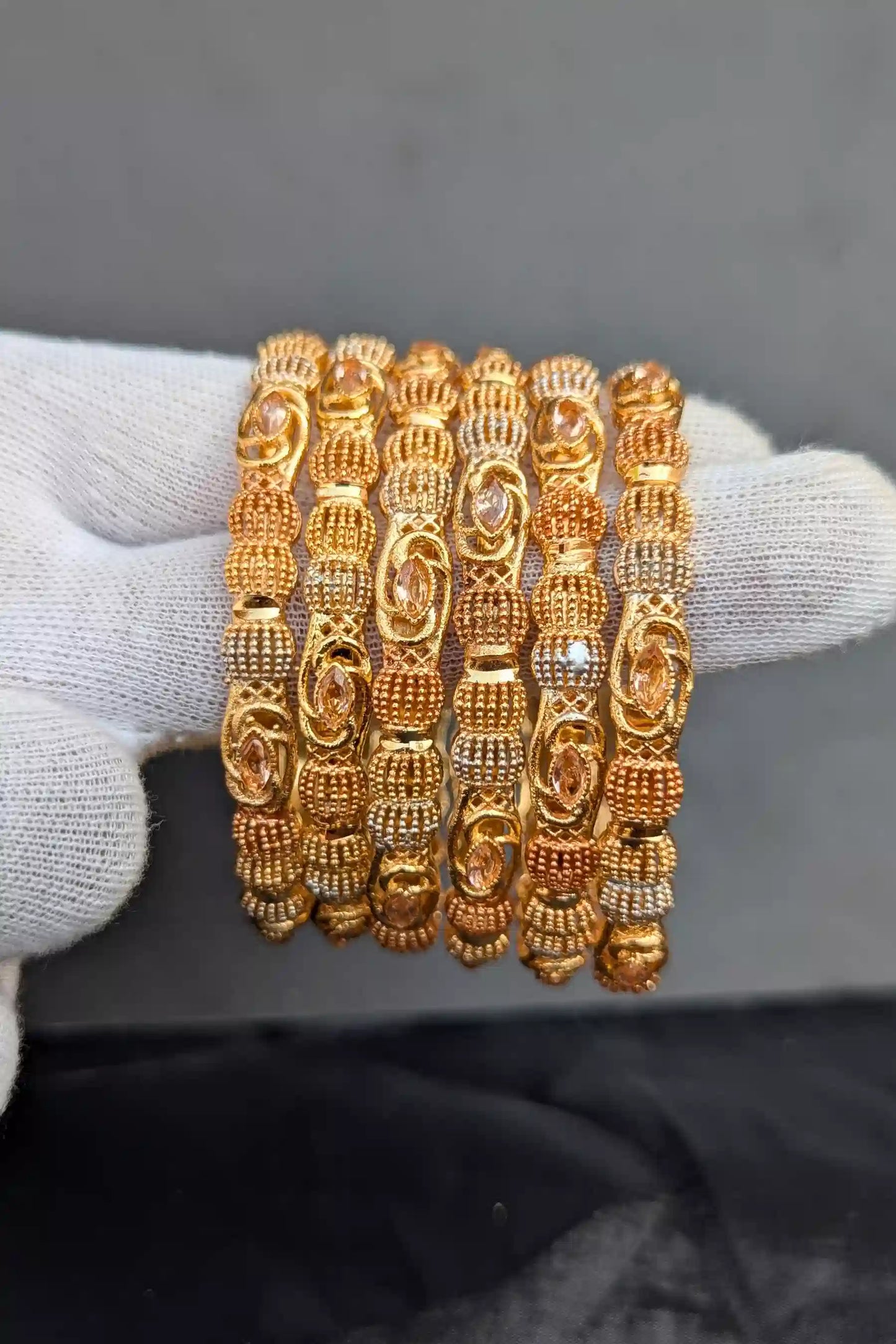 Golden Champagne Pearl Bangles for Girls