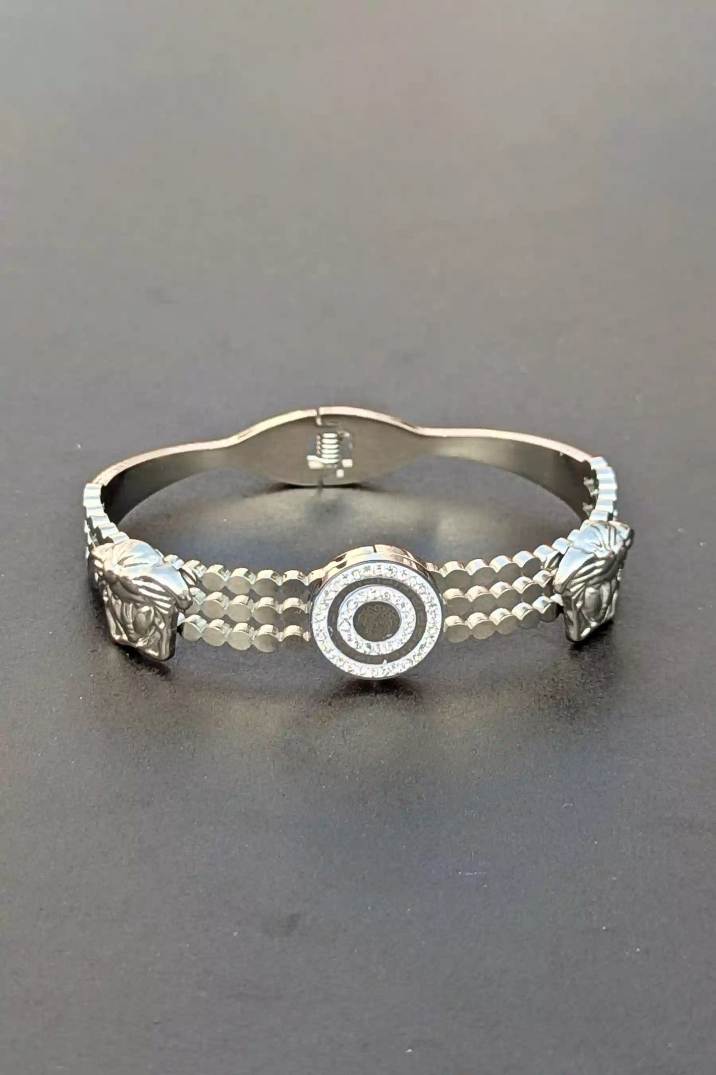 Openable Silver Bracelet with Artistic Face Motifs